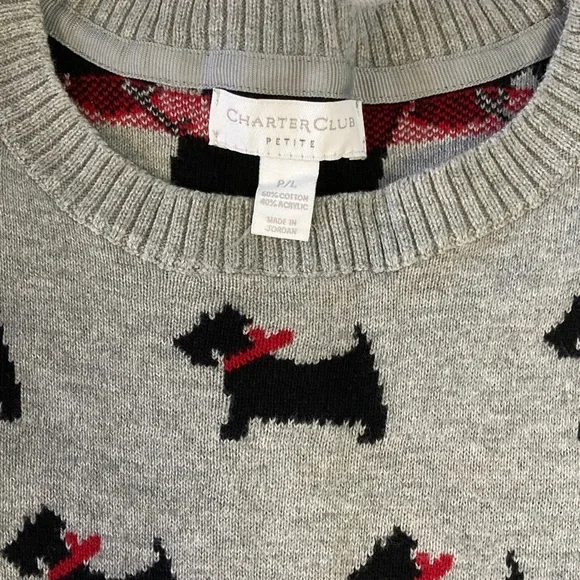 Charter Club PETITE Gray Sweater with Black Scottie Dog Pattern - Picture 4 of 9